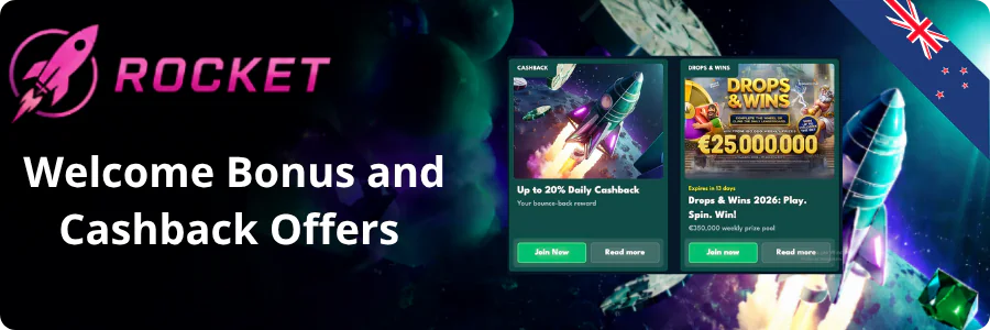 Rocket Riches Welcome Bonus and Cashback Offers